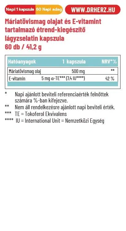 Dr. Herz Máriatövismag Olaj 500mg + E-vitamin kapszula - 60db 2 Dr. Herz Máriatövismag Olaj 500mg + E-vitamin kapszula - 60db - Image 2