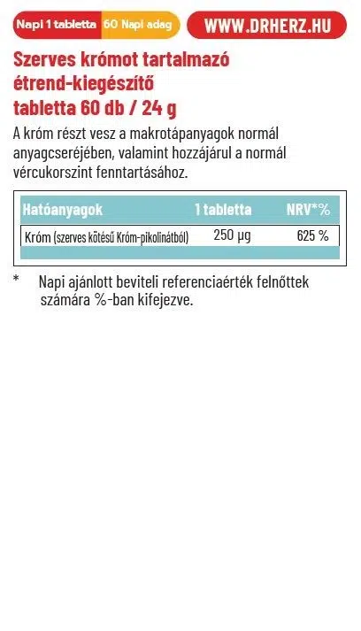 Dr. Herz Szerves Króm 250μg tabletta - 60db 2 Dr. Herz Szerves Króm 250μg tabletta - 60db - Image 2