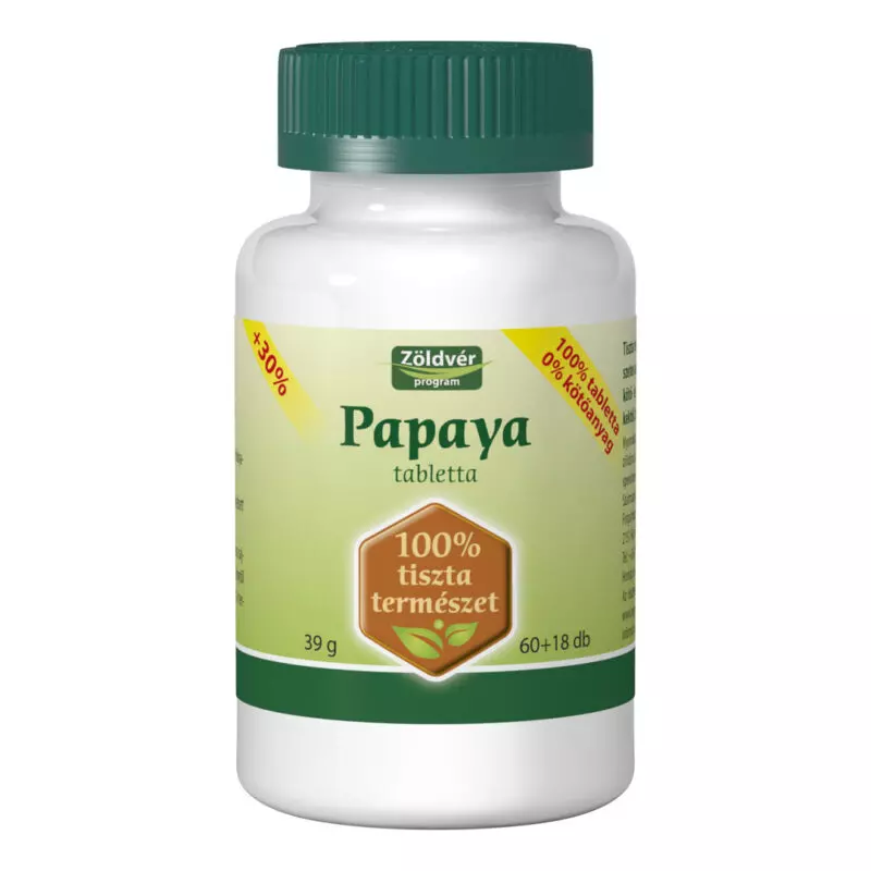 Viva Natura - Zöldvér 100%-os papaya tabletta – 60+18 db