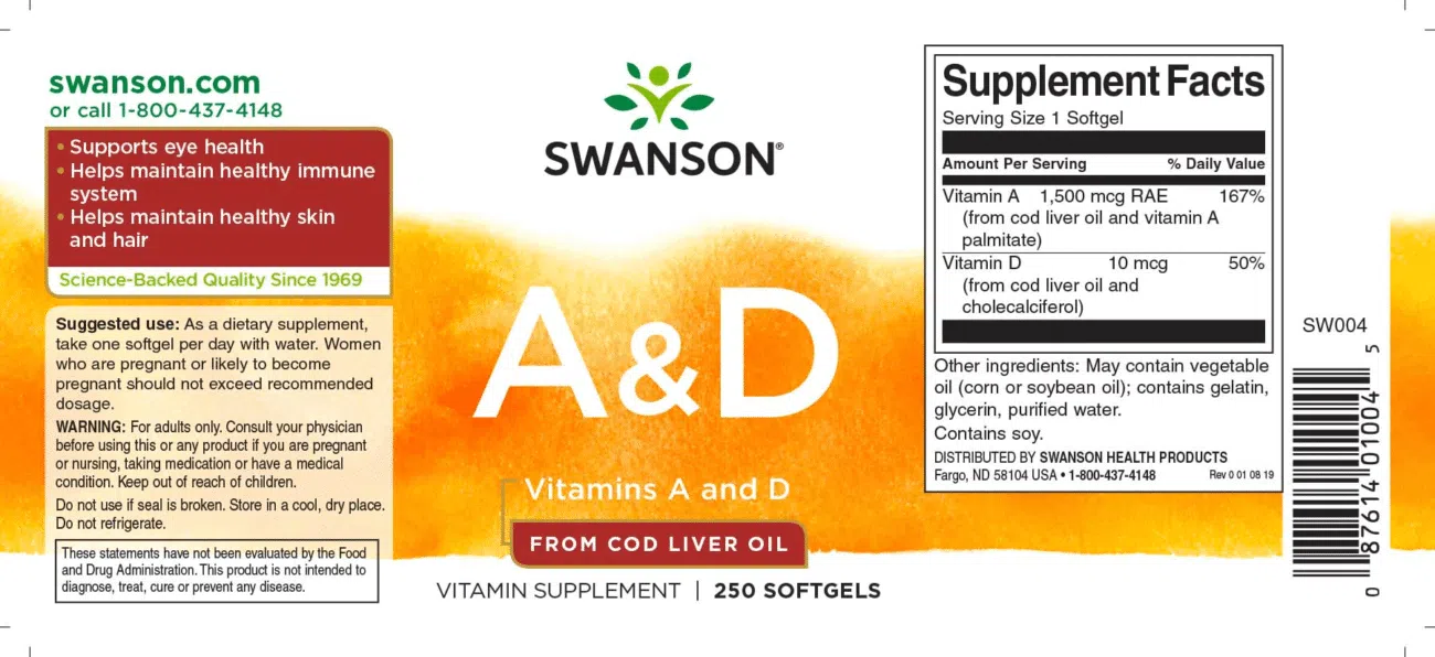 Swanson A-vitamin és D-vitamin kapszula - 250db 2 Swanson A-vitamin és D-vitamin kapszula - 250db - Image 2