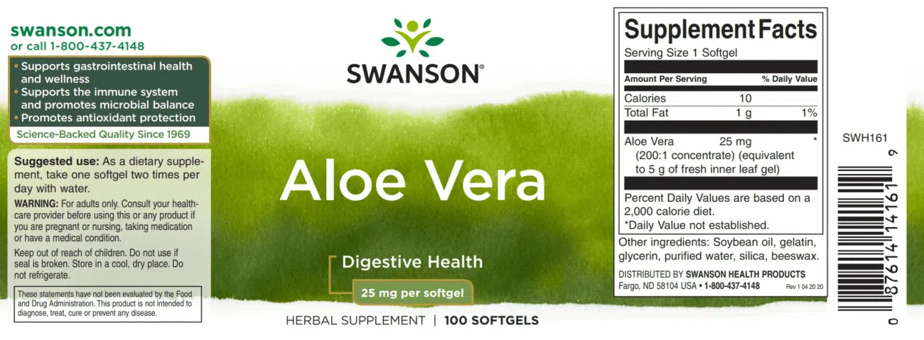 Swanson Aloe Vera kapszula - 100db 2 Swanson Aloe Vera kapszula - 100db - Image 2