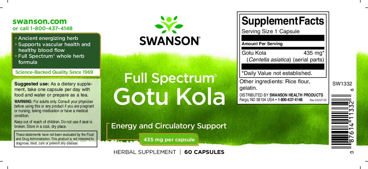 Swanson Gotu Kola - Ázsiai Gázló 435mg kapszula - 60db 2 Swanson Gotu Kola - Ázsiai Gázló 435mg kapszula - 60db - Image 2