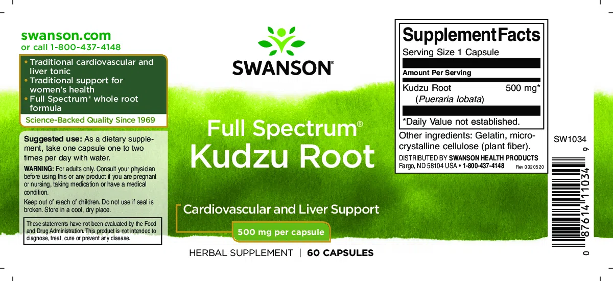 Swanson Kudzu Root 500mg kapszula - 60db 2 Swanson Kudzu Root 500mg kapszula - 60db - Image 2
