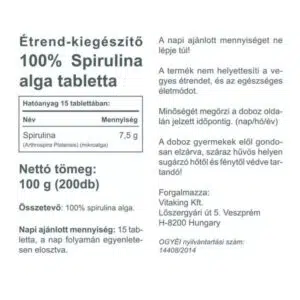 Vitaking 100% Spirulina alga tabletta - 200db 3 Vitaking 100% Spirulina alga tabletta - 200db - Image 2