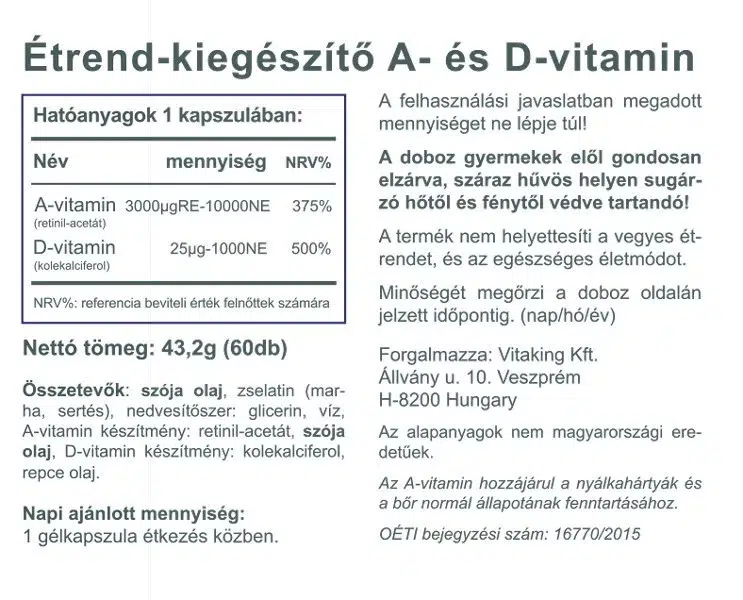 Vitaking A&D vitamin kapszula - 60db 2 Vitaking A&D vitamin kapszula - 60db - Image 2