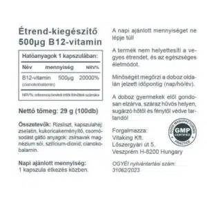 Vitaking B12 vitamin kapszula - 100db 3 Vitaking B12 vitamin kapszula - 100db - Image 2