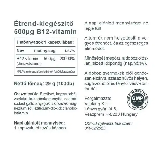 Vitaking B12 vitamin kapszula - 100db 2 Vitaking B12 vitamin kapszula - 100db - Image 2