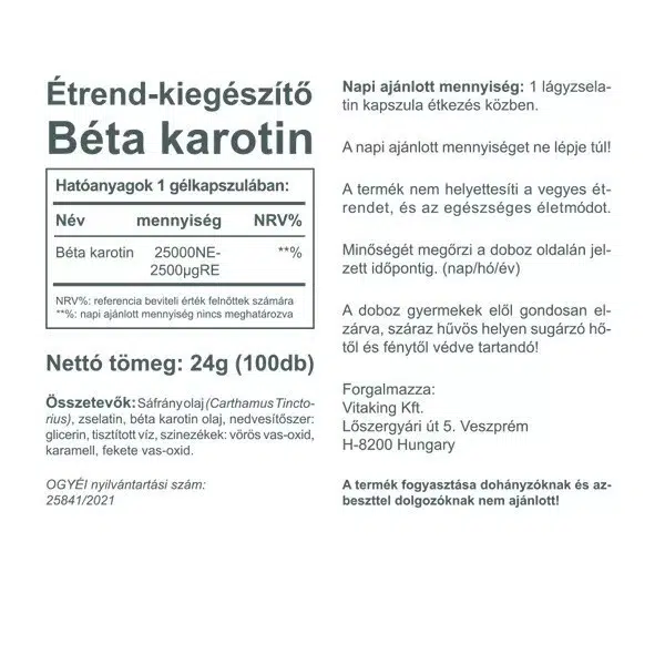 Vitaking Béta-karotin gélkapszula - 100db 2 Vitaking Béta-karotin gélkapszula - 100db - Image 2