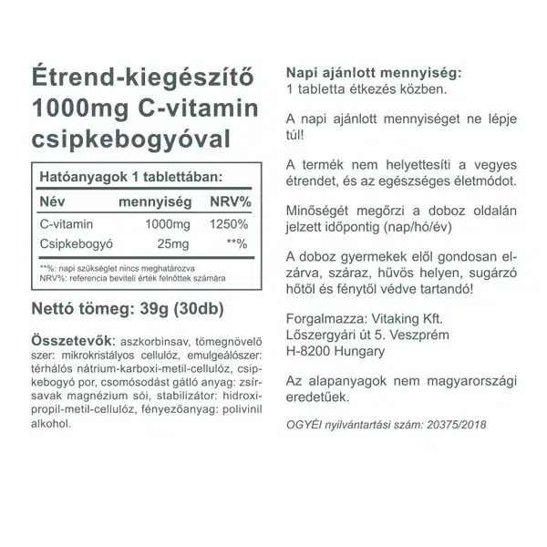 Vitaking C-vitamin 1000mg tabletta - 30db 3 Vitaking C-vitamin 1000mg tabletta - 30db - Image 3