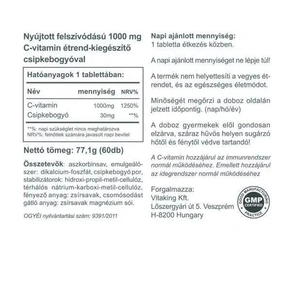 Vitaking C-vitamin 1000mg RETARD tabletta – 60db 2 Vitaking C-vitamin 1000mg RETARD tabletta – 60db - Image 2