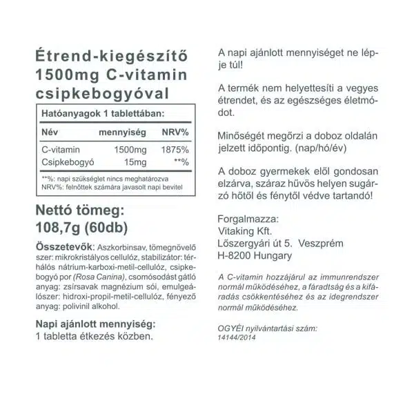 Vitaking C-vitamin 1500mg tabletta - 60db 2 Vitaking C-vitamin 1500mg tabletta - 60db - Image 2