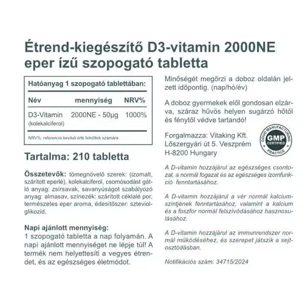 Vitaking D3-vitamin 2000NE szopogató tabletta - 210db 3 Vitaking D3-vitamin 2000NE szopogató tabletta - 210db - Image 3