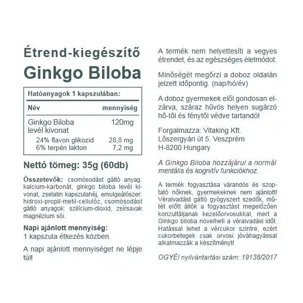 Vitaking Ginkgo Biloba Forte 120mg kapszula - 60db 3 Vitaking Ginkgo Biloba Forte 120mg kapszula - 60db - Image 3