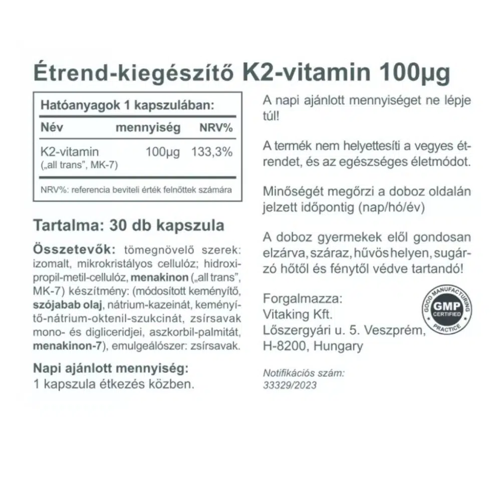 Vitaking K2-vitamin kapszula - 30db 2 Vitaking K2-vitamin kapszula - 30db - Image 2