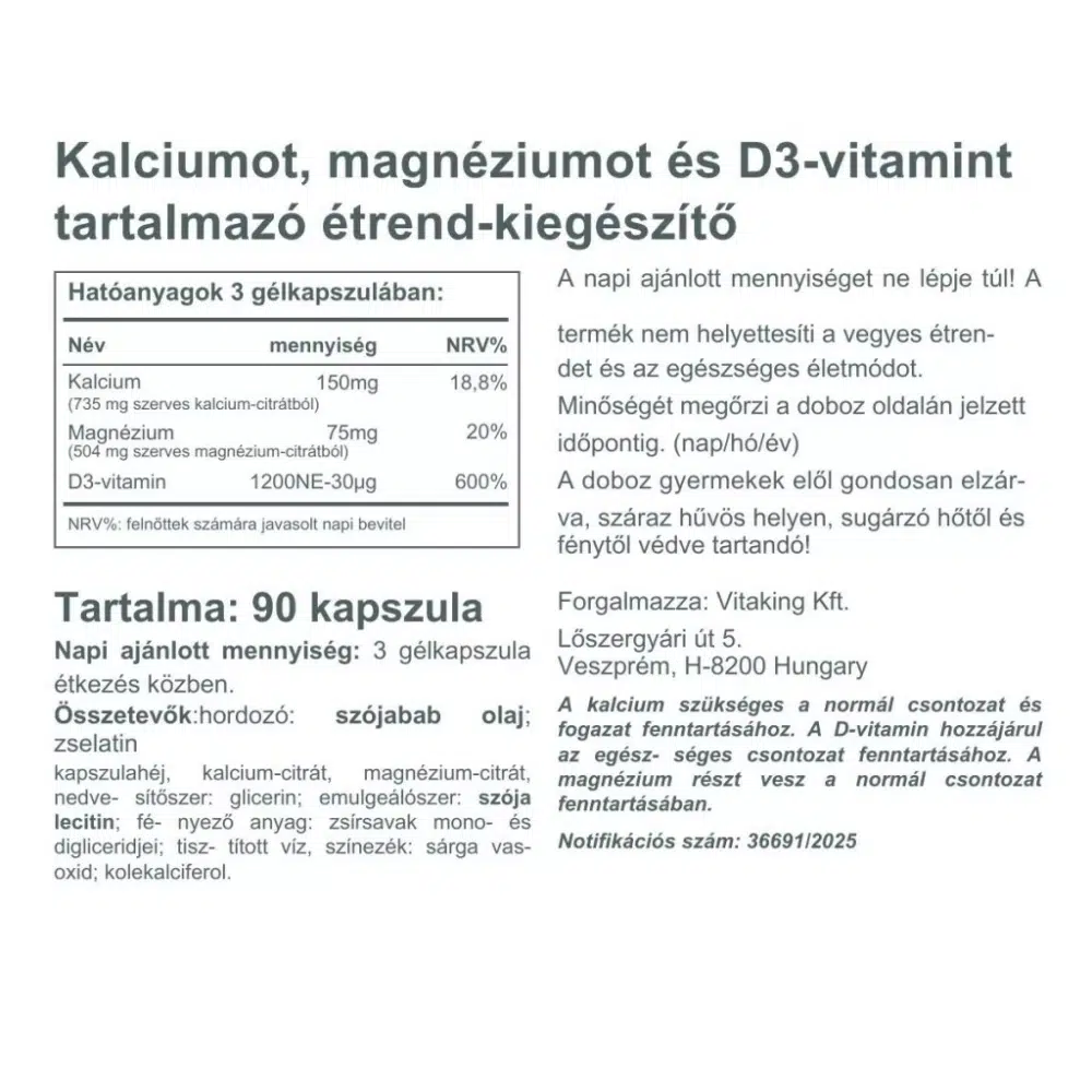 Vitaking Kalcium + Magnézium + D3-vitamin kapszula - 90db 3 Vitaking Kalcium + Magnézium + D3-vitamin kapszula - 90db - Image 3