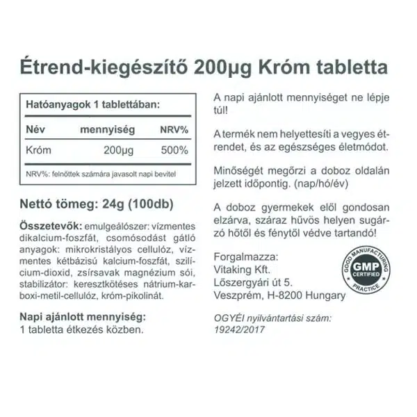 Vitaking Króm pikolinát tabletta - 100db 3 Vitaking Króm pikolinát tabletta - 100db - Image 3