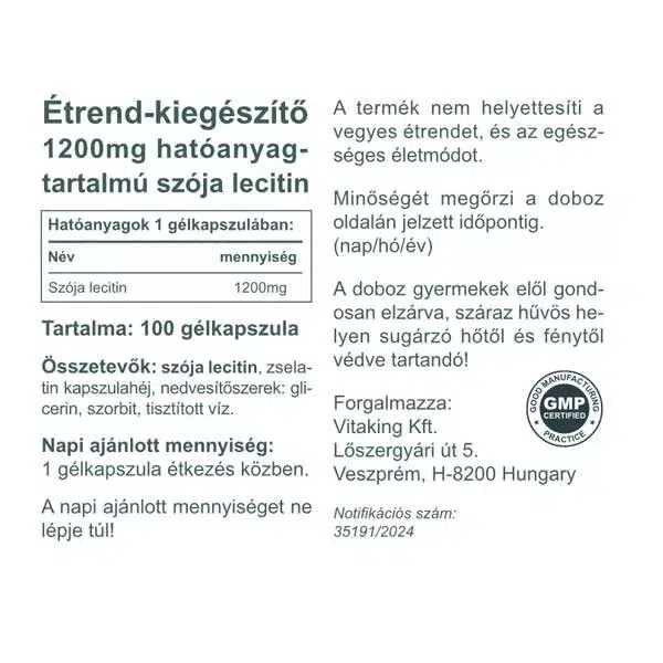 Vitaking Lecithin kapszula - 100db 2 Vitaking Lecithin kapszula - 100db - Image 2
