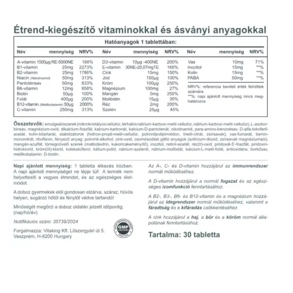 Vitaking Mega-1 multivitamin tabletta új dobozos - 30db 2 Vitaking Mega-1 multivitamin tabletta új dobozos - 30db - Image 2