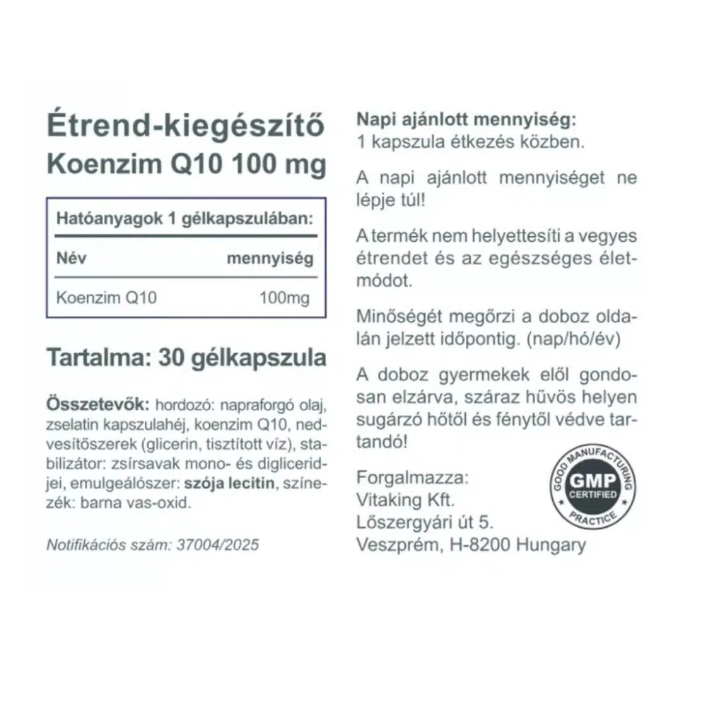 Vitaking Q10 koenzim 100mg kapszula - 30db 2 Vitaking Q10 koenzim 100mg kapszula - 30db - Image 2