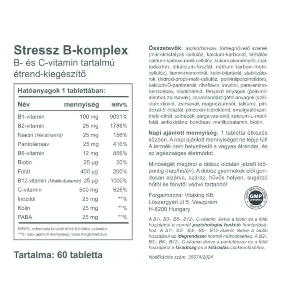 Vitaking Stressz B-komplex vitamin tabletta - 60db 2 Vitaking Stressz B-komplex vitamin tabletta - 60db - Image 2