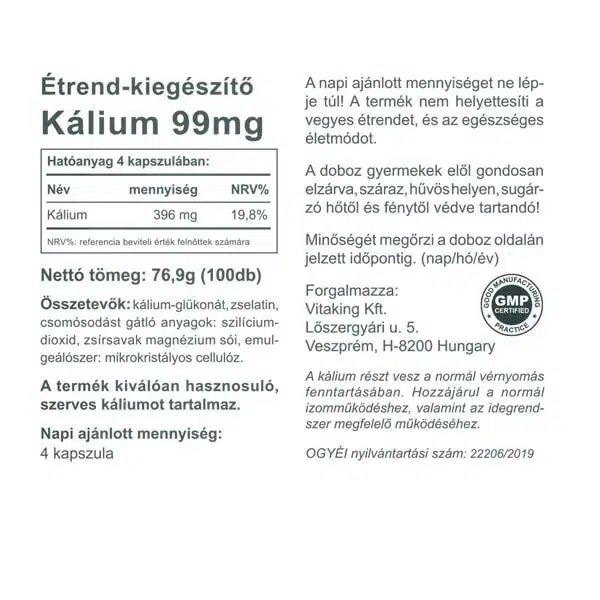 Vitaking Kálium potassium 99mg kapszula - 100db 3 Vitaking Kálium potassium 99mg kapszula - 100db - Image 3