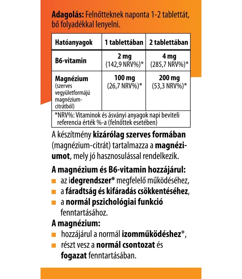 BioCo Szerves Magnézium + B6-vitamin tabletta - 60db 2 BioCo Szerves Magnézium + B6-vitamin tabletta - 60db - Image 2