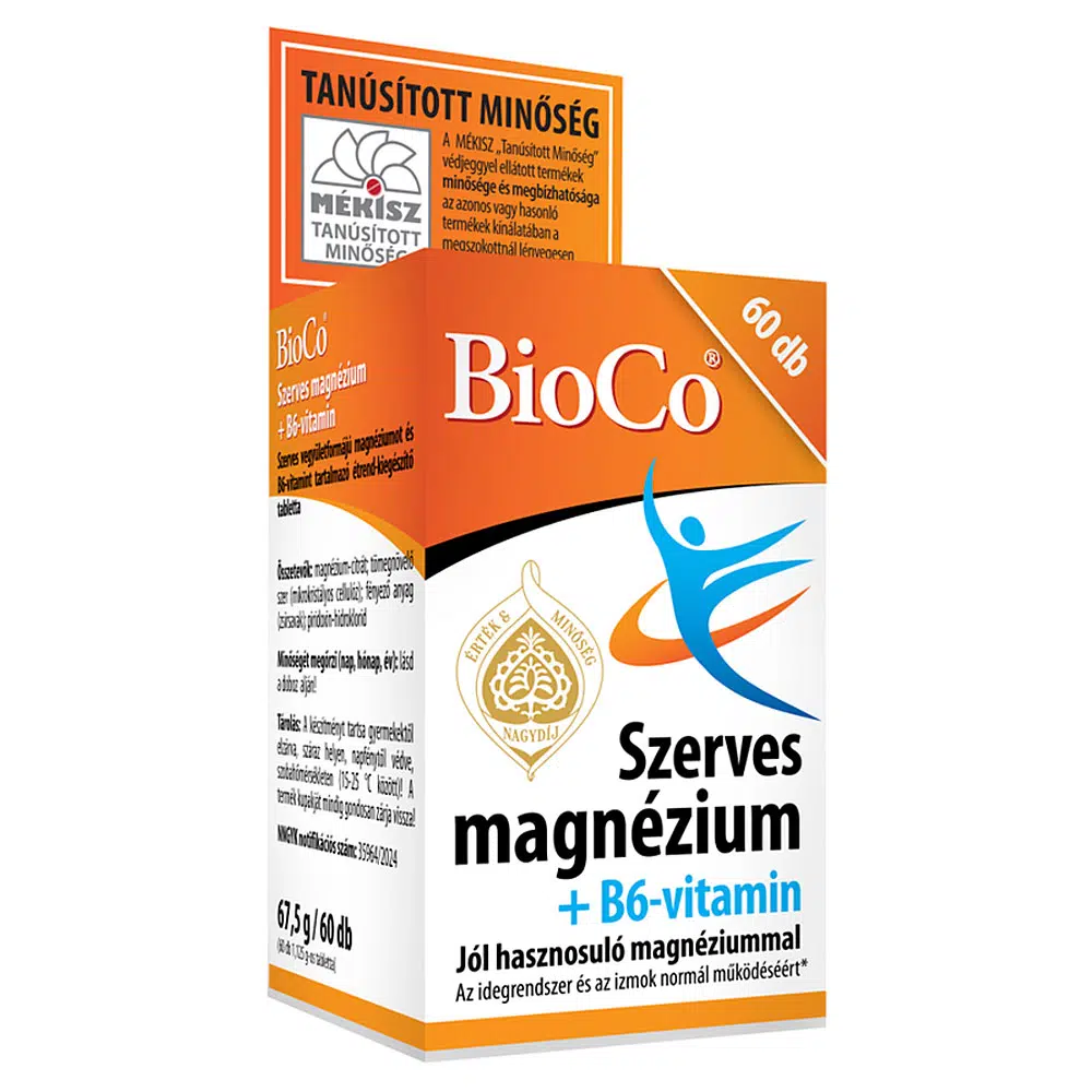 BioCo Szerves Magnézium + B6-vitamin tabletta - 60db 1 BioCo Szerves Magnézium + B6-vitamin tabletta - 60db