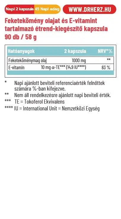 Dr. Herz Feketekömény olaj + E-vitamin kapszula - 90db 2 Dr. Herz Feketekömény olaj + E-vitamin kapszula - 90db - Image 2