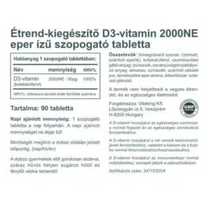 Vitaking D3-vitamin 2000NE epres ízű szopogató tabletta - 90db 3 Vitaking D3-vitamin 2000NE epres ízű szopogató tabletta - 90db - Image 2