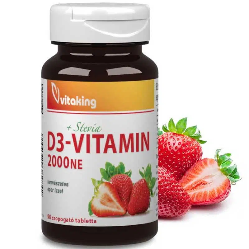 Vitaking D3-vitamin 2000NE epres ízű szopogató tabletta - 90db 1 Vitaking D3-vitamin 2000NE epres ízű szopogató tabletta - 90db