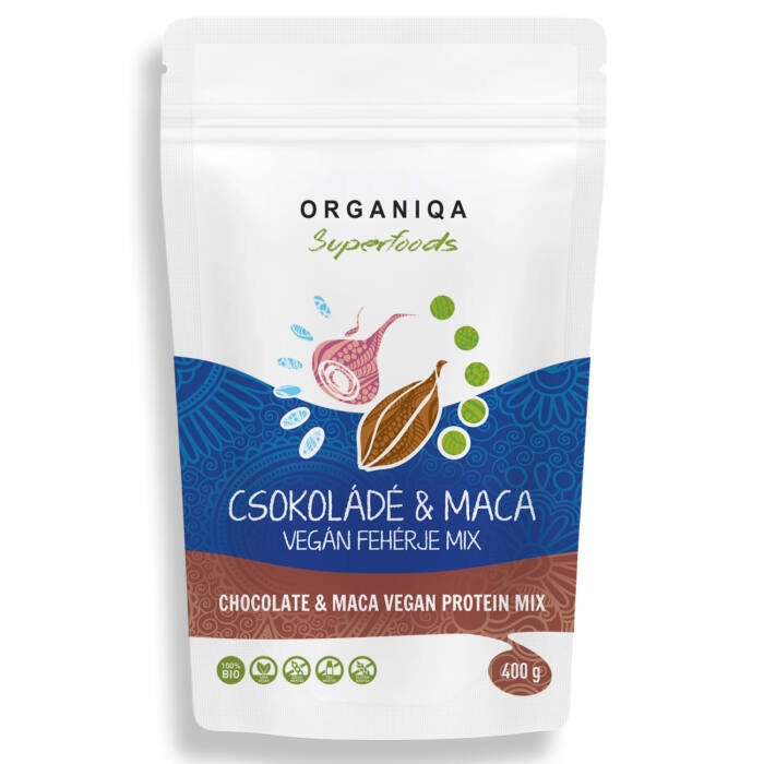 Organiqa 100% bio csokoládé-maca vegán fehérje mix - 400g 1 Organiqa 100% bio csokoládé-maca vegán fehérje mix - 400g