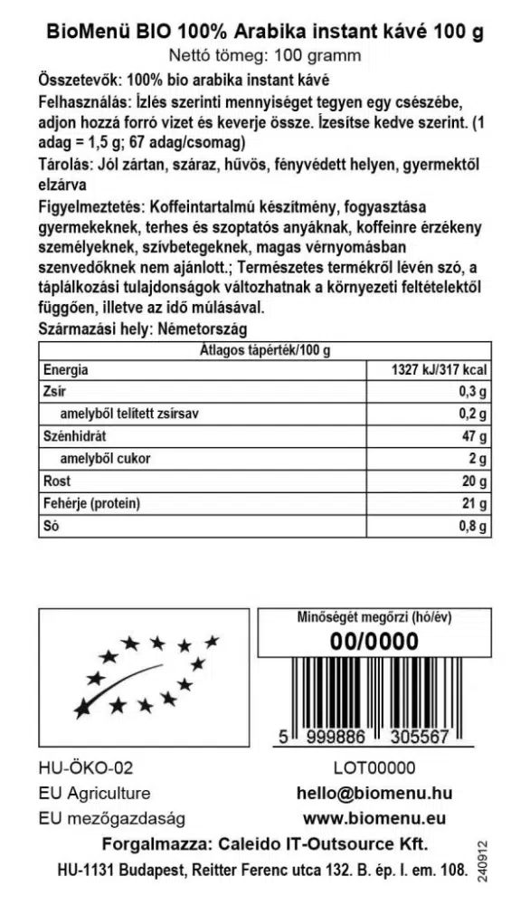 Biomenü bio 100% Arabica instant kávé - 100g 2 Biomenü bio 100% Arabica instant kávé - 100g - Image 2