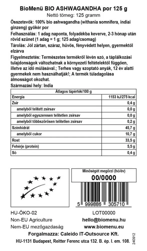 Biomenü bio ashwagandha por - 125g 2 Biomenü bio ashwagandha por - 125g - Image 2