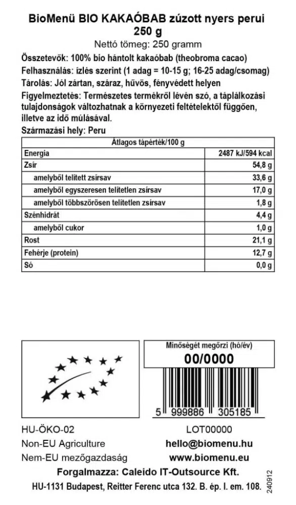 Biomenü bio perui zúzott nyers kakaóbab - 250g 2 Biomenü bio perui zúzott nyers kakaóbab - 250g - Image 2