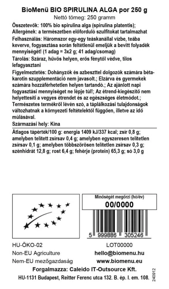 Biomenü bio spirulina algapor - 250g 2 Biomenü bio spirulina algapor - 250g - Image 2