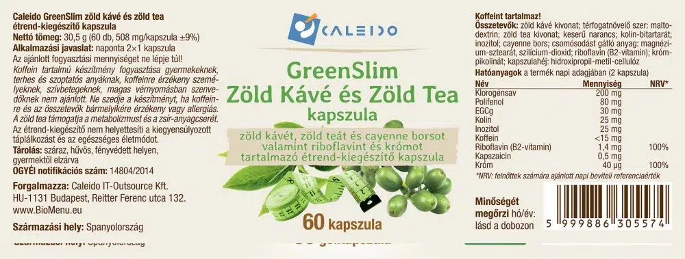 Caleido GreenSlim Zöld kávé és Zöld tea kapszula - 60db 2 Caleido GreenSlim Zöld kávé és Zöld tea kapszula - 60db - Image 2