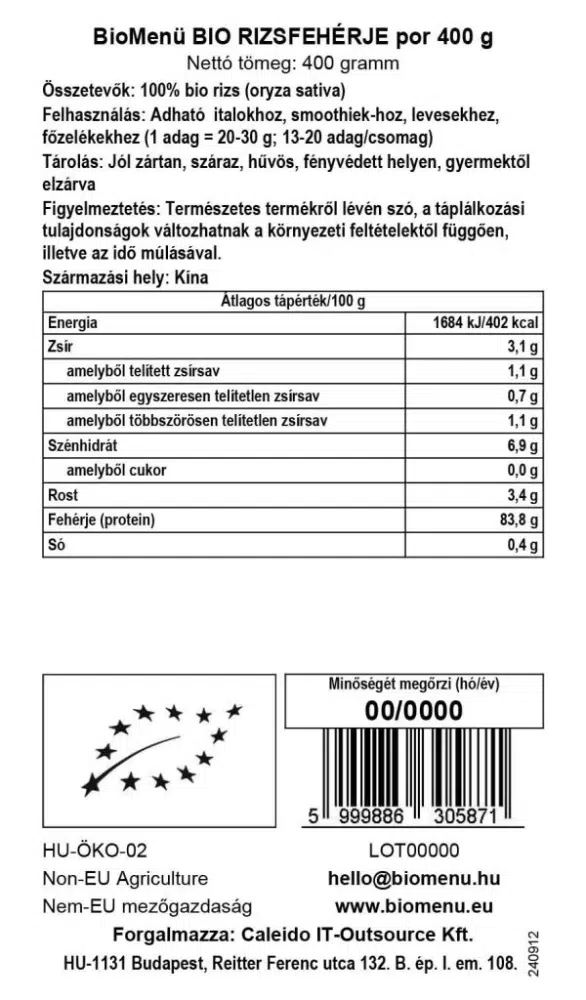 Biomenü Bio Rizsfehérje por - 400g 2 Biomenü Bio Rizsfehérje por - 400g - Image 2