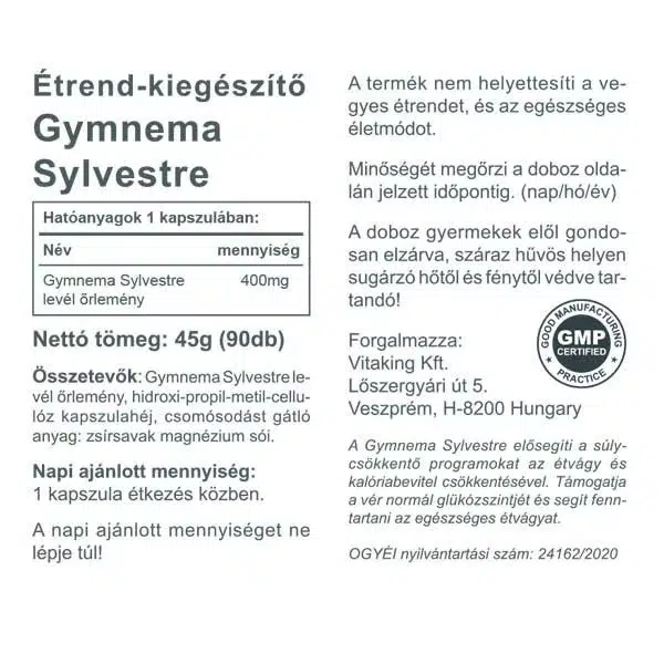 Vitaking Gymnema Sylvestre 400mg kapszula - 90db 2 Vitaking Gymnema Sylvestre 400mg kapszula - 90db - Image 2