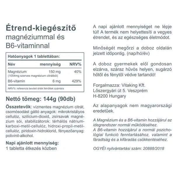Vitaking Magnézium + B6-vitamin tabletta - 90db 2 Vitaking Magnézium + B6-vitamin tabletta - 90db - Image 2