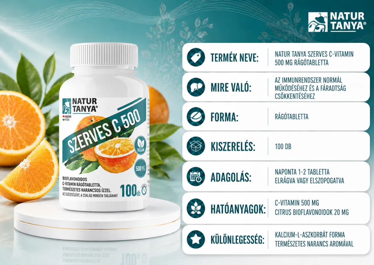 Natur Tanya Szerves C-vitamin 500mg rágótabletta - 100db
