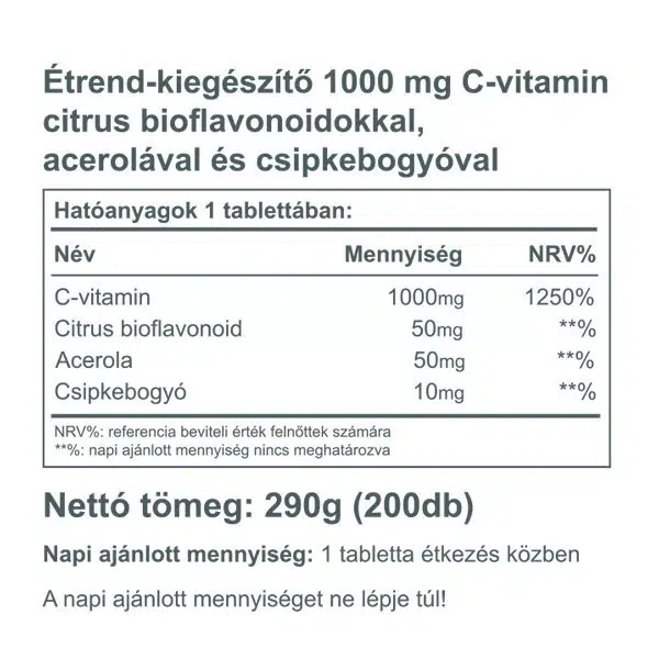 Vitaking C-vitamin 1000mg Bioflavonoid, acerola, csipkebogyó tabletta - 200db 3 Vitaking C-vitamin 1000mg Bioflavonoid, acerola, csipkebogyó tabletta - 200db - Image 3