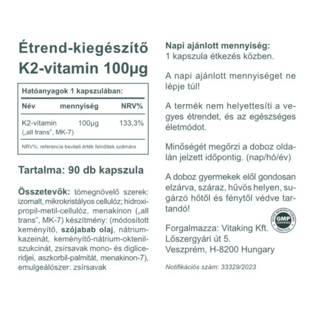 Vitaking K2-vitamin kapszula - 90db 2 Vitaking K2-vitamin kapszula - 90db - Image 2