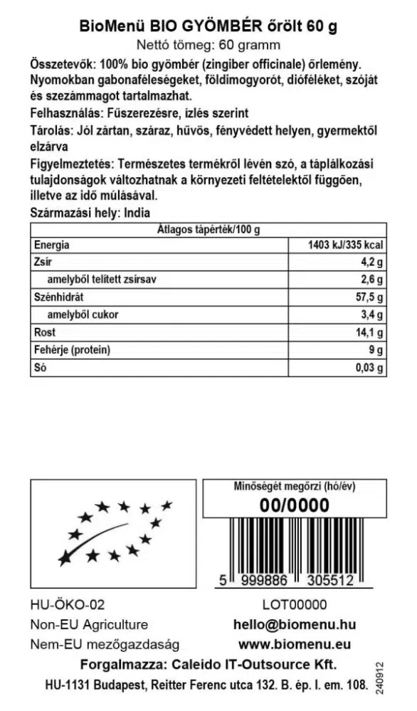 Biomenü Bio őrölt gyömbér - 60g 2 Biomenü Bio őrölt gyömbér - 60g - Image 2