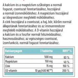 Dr. Herz Kalcium+Magnézium+Cink+D3-vitamin tabletta - 90db 3 Dr. Herz Kalcium+Magnézium+Cink+D3-vitamin tabletta - 90db - Image 2