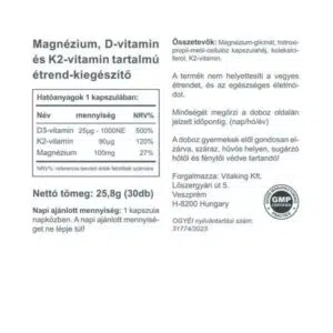 Vitaking Magne Trio Mg + K2 + D3-vitamin kapszula - 30db 5 Vitaking Magne Trio Mg + K2 + D3-vitamin kapszula - 30db - Image 3