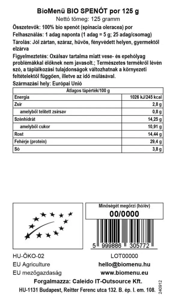 Biomenü Bio spenót por - 125g 2 Biomenü Bio spenót por - 125g - Image 2