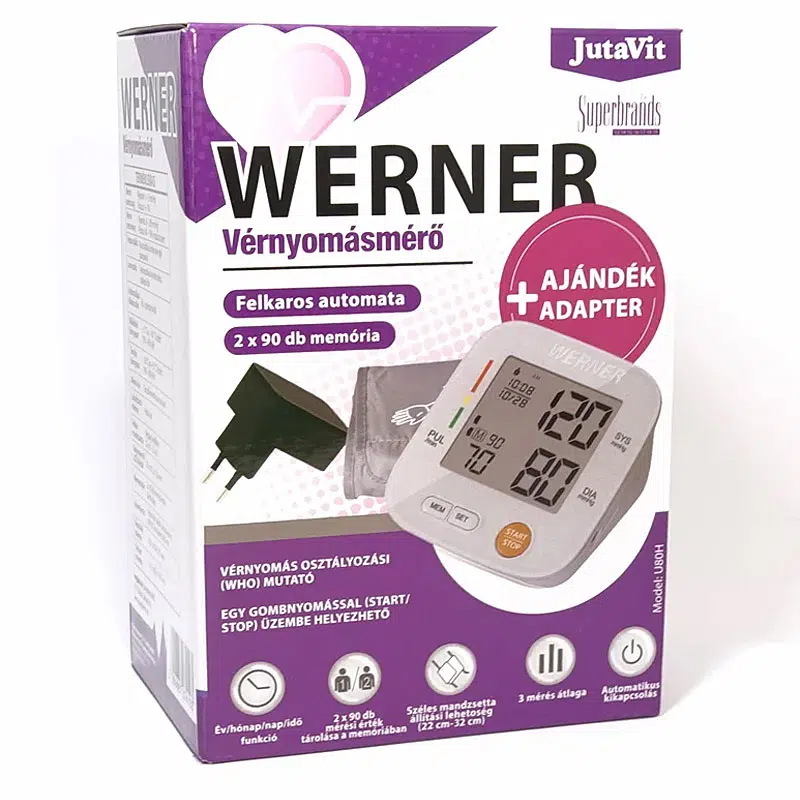 JutaVit Werner automata felkaros vérnyomásmérő + adapter 1 JutaVit Werner automata felkaros vérnyomásmérő + adapter