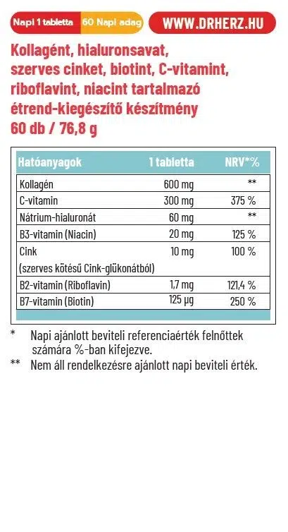 Dr. Herz Kollagén Forte Hialuronnal tabletta - 60db 2 Dr. Herz Kollagén Forte Hialuronnal tabletta - 60db - Image 2