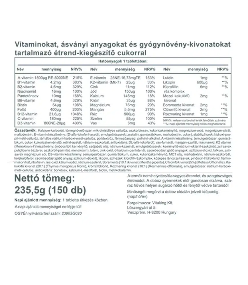 Vitaking Daily One Multivitamin tabletta - 150db 2 Vitaking Daily One Multivitamin tabletta - 150db - Image 2