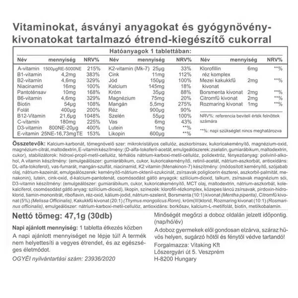 Vitaking Nicovit komplex multivitamin dohányosoknak - 30db 3 Vitaking Nicovit komplex multivitamin dohányosoknak - 30db - Image 3